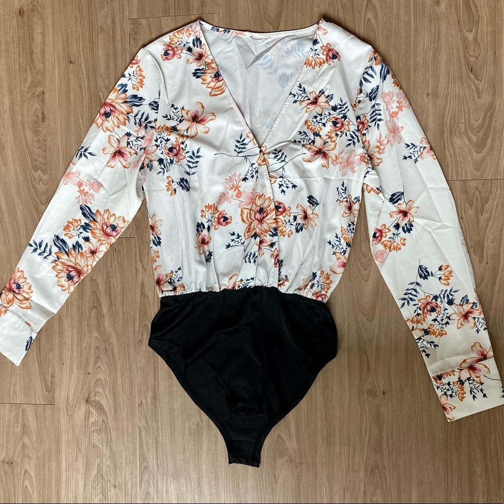 Wrap front floral bodysuit